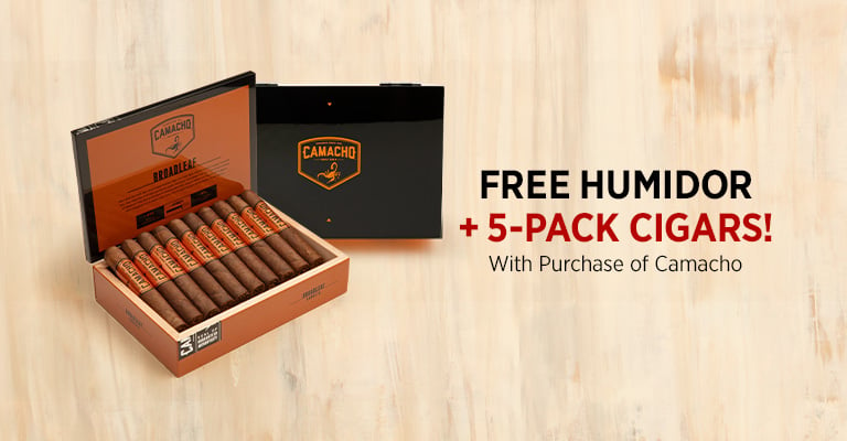 Free Humidor + 5-Pack with select Camacho